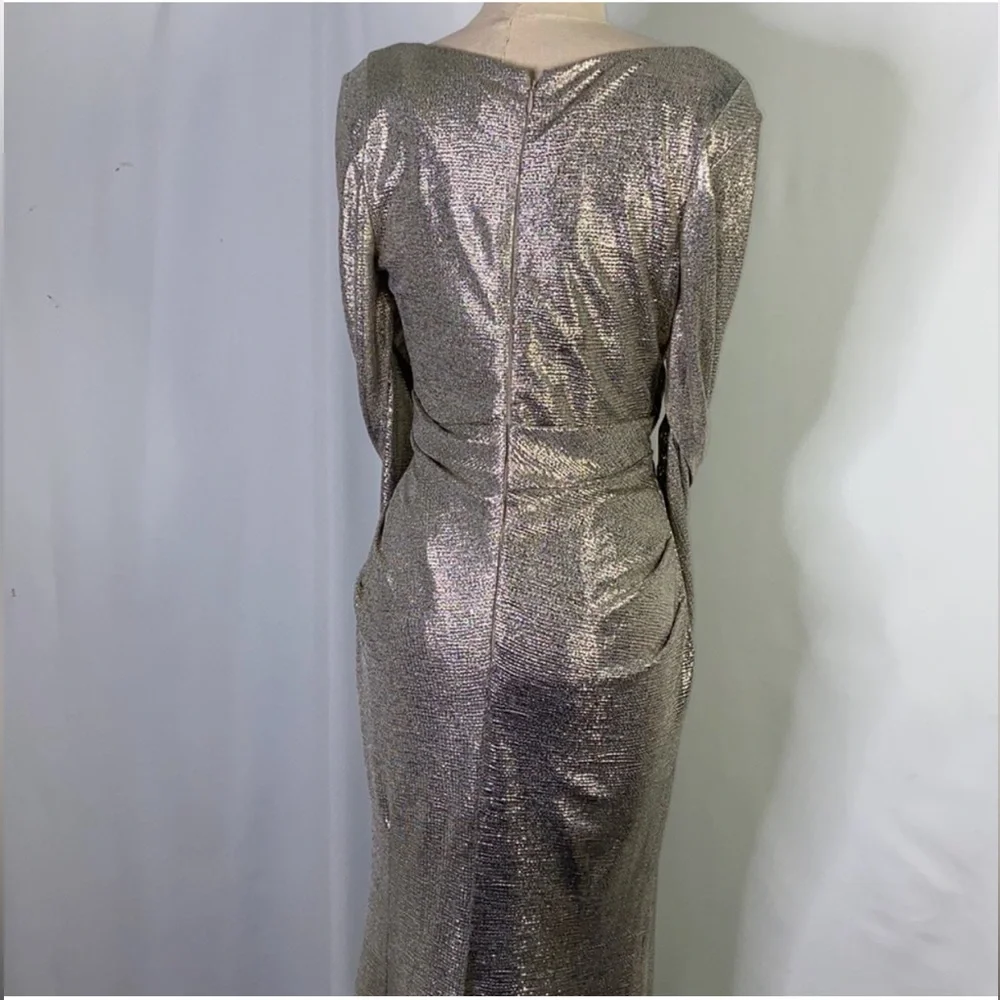 Betsy & Adam Metallic Cape-Sleeve Gown- Size 6 - Picture 9 of 10